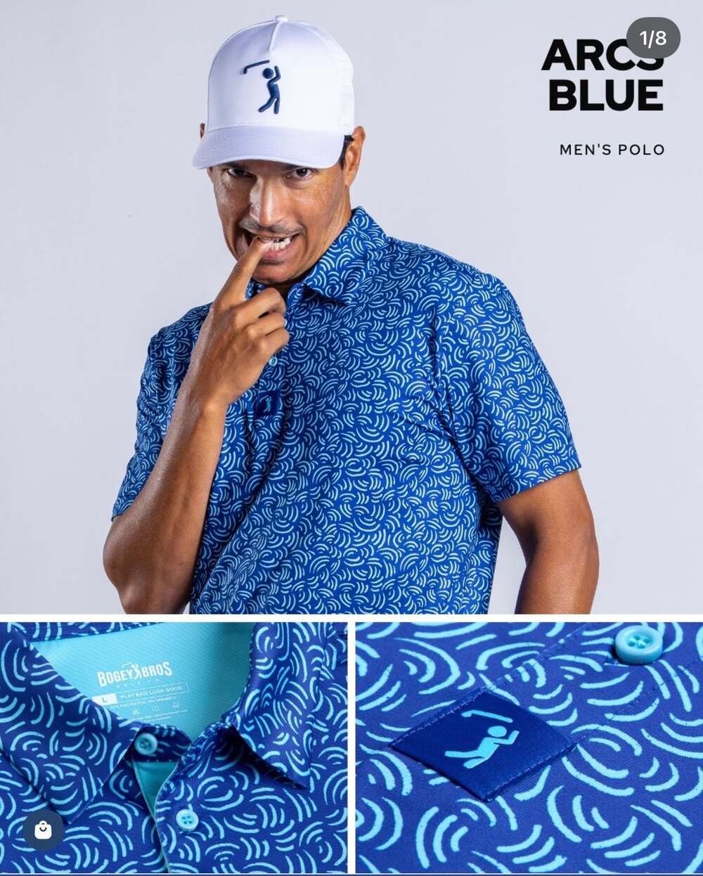 Bogey Bros Golf Co Men's Blue Swirl Print Polo Shirt Size L